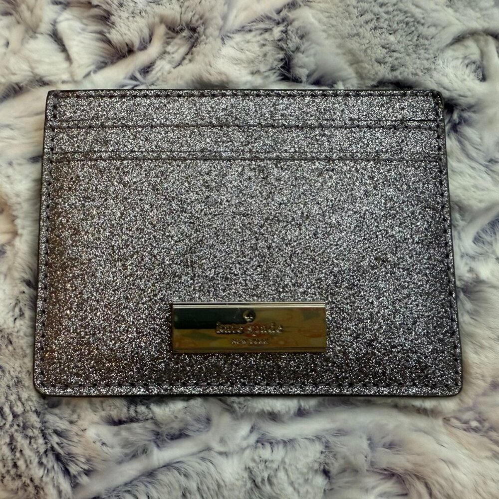 NWOT Kate Spade Silver Glitter Card Holder